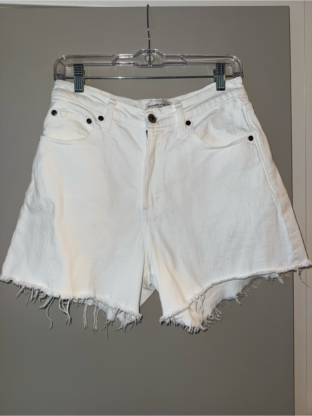 Abercrombie Curve Love Dad Shorts White Raw-Hem Denim Shorts